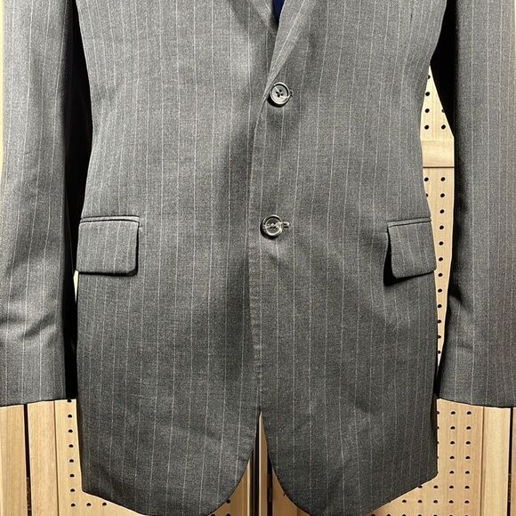 CHAPS Suit Jacket Mens 44L Gray Pinstripe Wool Two Button Sport Coat - Picture 5 of 14